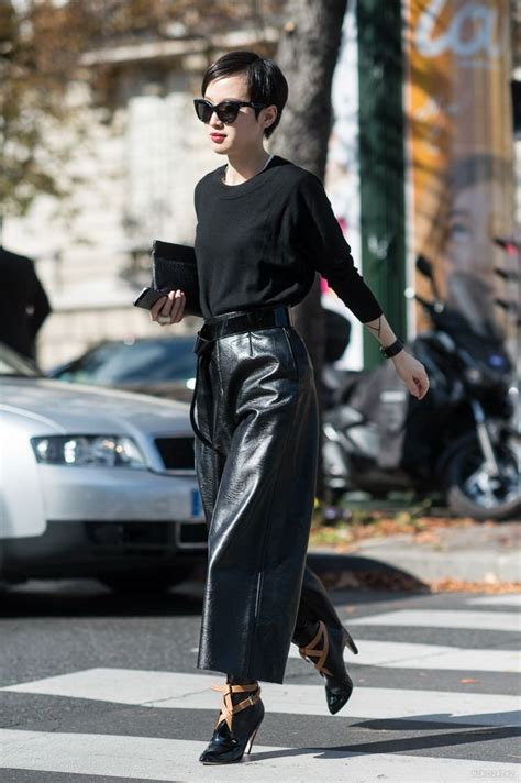 leather culottes street style.